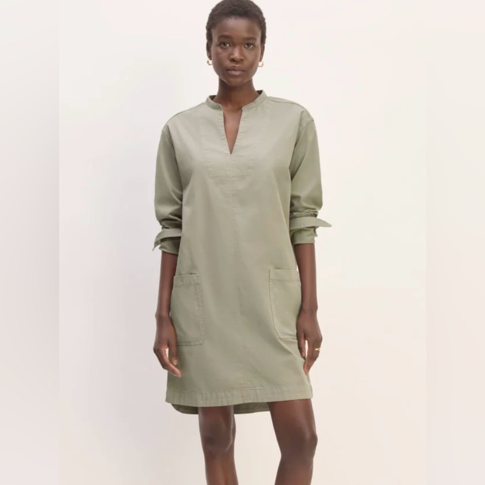 NEW Everlane Long Sleeve Utility Sage Green Dress